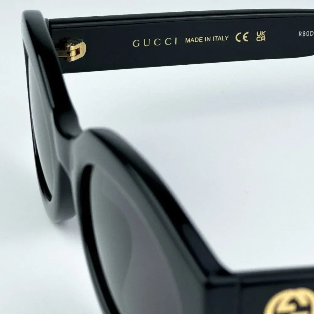 NEW Gucci GG1579S  001 Black Grey Unisex Oval Sunglasses GG 1579S